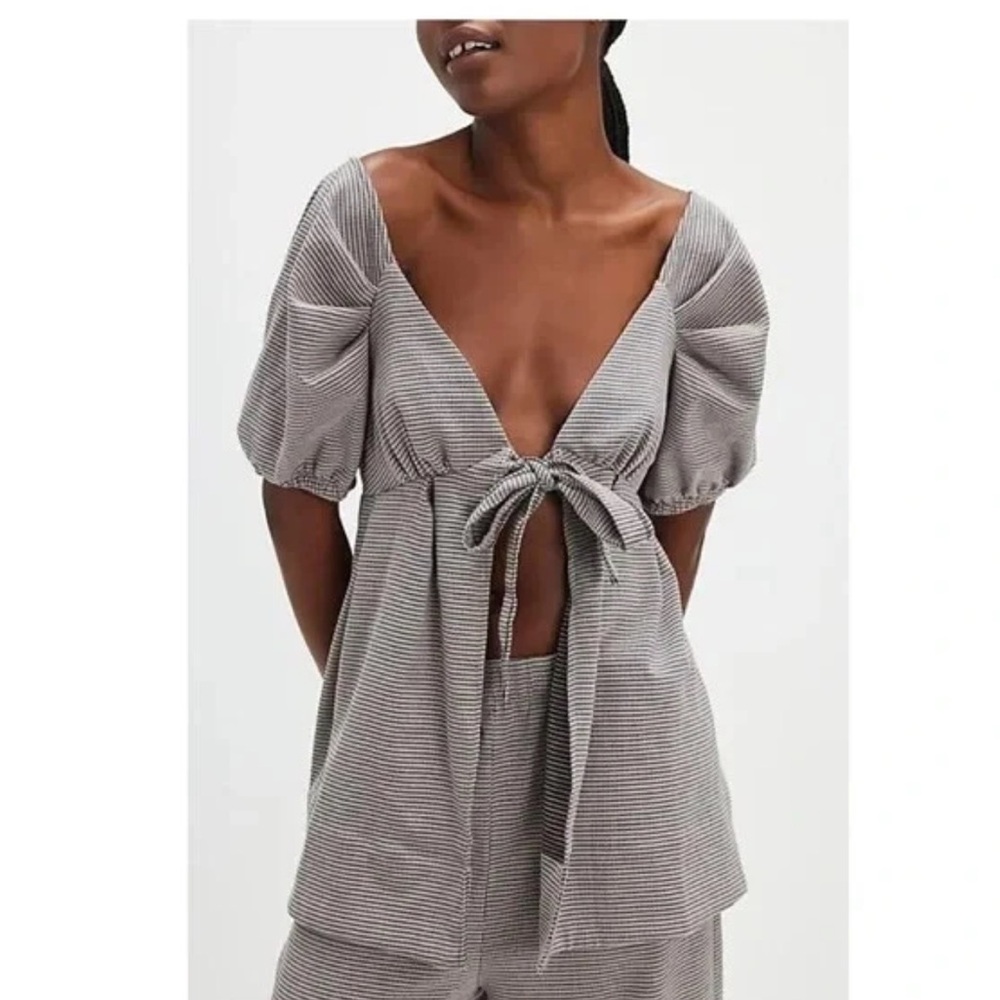 NWT Free People Dani Set Blue and Brown Houndstooth